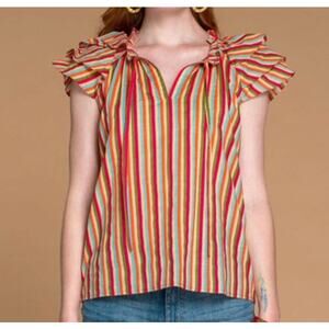 Olivia James The Label Multicolor Strawberry Stripe Blouse Women's size Small